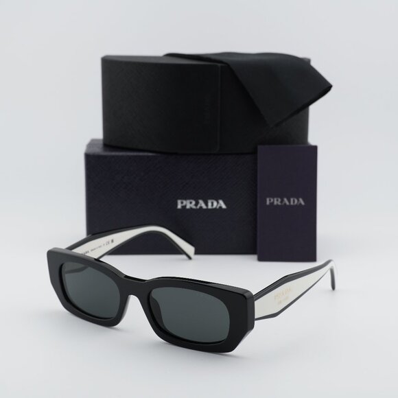 Prada PRB05S 09Q08Z Rectangle Sunglasses – Black\\Dark Grey main image 9